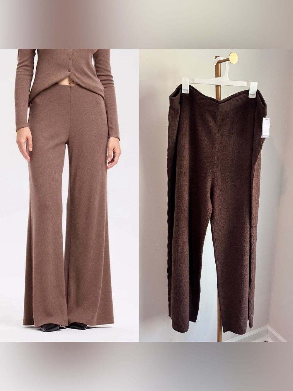 Auden Women's Knit Wide Leg lounge pants in  brown size 2X
